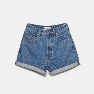 Zara High Waisted Mom Short in Blue